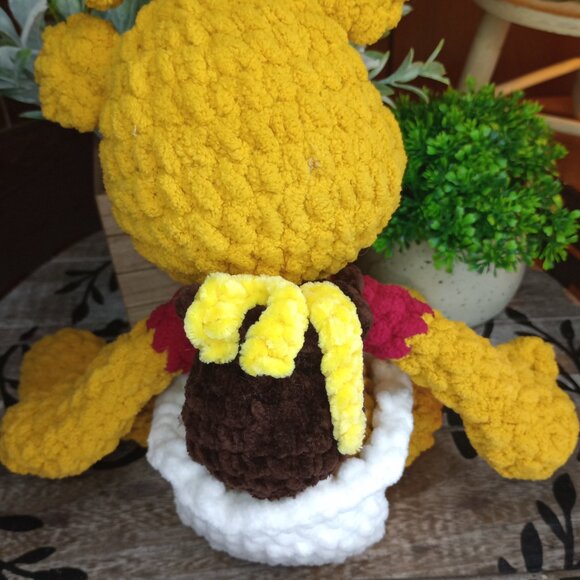 Baby Pooh! Bear Crochet Plushie w/Honey Pot Back Pack & Diaper-  Handmade by ME! - Picture 4 of 5